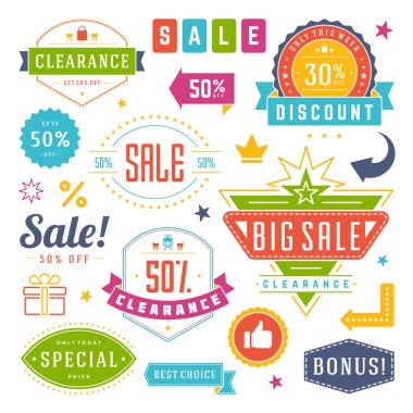 Satılık Etiketler ve etiket tasarım vektör Vintage Set afiş için