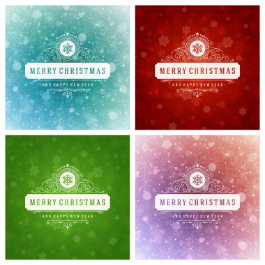 Tebrik kartları tasarım kümesi Noel tipografi.