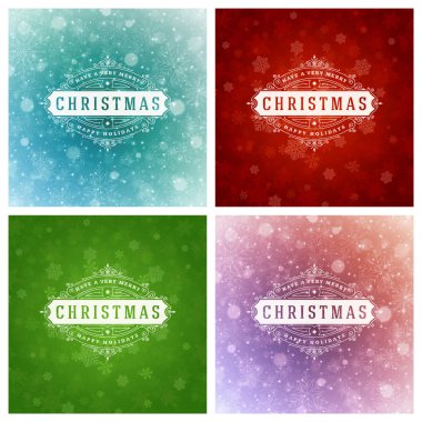 Tebrik kartları tasarım kümesi Noel tipografi.