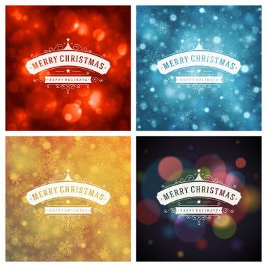 Tebrik kartları tasarım kümesi Noel tipografi.