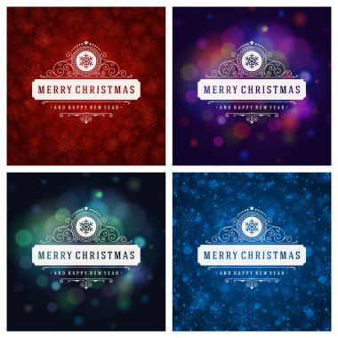 Tebrik kartları tasarım kümesi Noel tipografi.