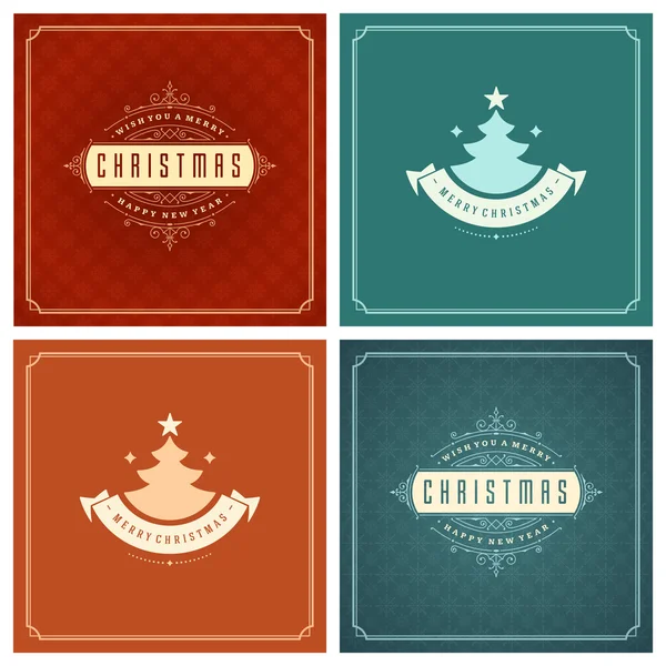 Navidad tipografía tarjetas de felicitación diseño conjunto . — Vector de stock