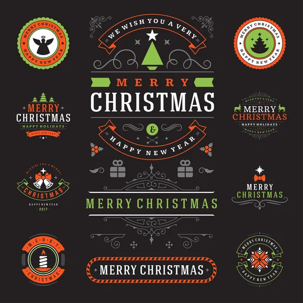 Étiquettes et badges de Noël ensemble d'éléments de conception vectorielle. — Image vectorielle