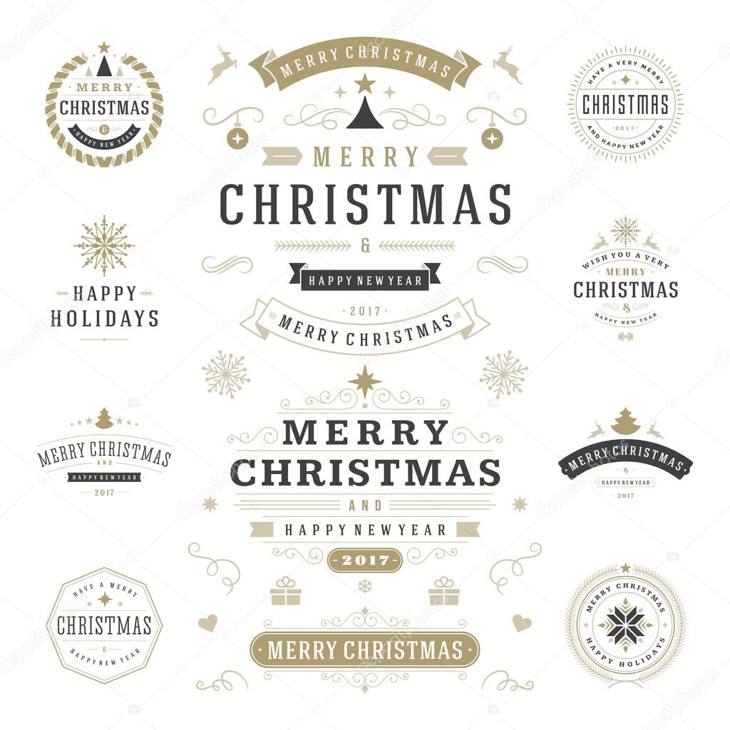 Christmas Labels and Badges Vector Design Elements Set.