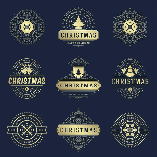 Etiquetas de Navidad y placas vector elementos de diseño conjunto — Archivo Imágenes Vectoriales