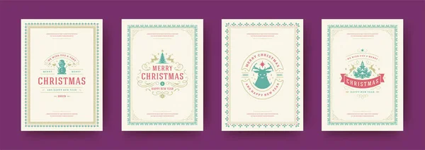 Ensemble de cartes de Noël vintage qoutes typographiques illustration vectorielle de conception — Image vectorielle