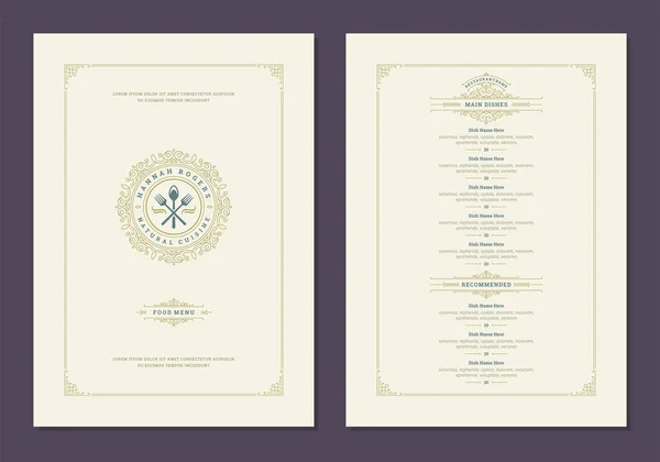 Menu design template with cover and restaurant vintage logo vector brochure. — Stock Vector