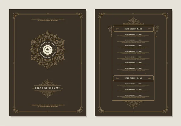 Menu design sjabloon met cover en restaurant vintage logo vector brochure. — Stockvector