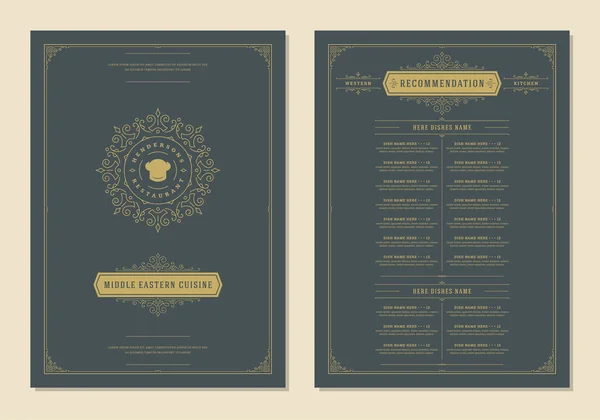 Plantilla de diseño de menú con cubierta y folleto de vectores de logotipo de restaurante vintage. — Vector de stock