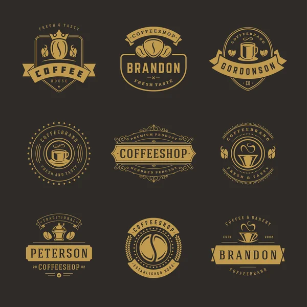 咖啡店标志设计模板集矢量插图，用于咖啡店徽章设计和菜单装饰 — 图库矢量图片