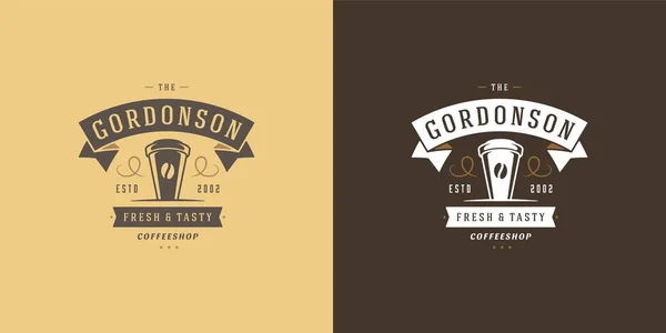 Koffie te gaan winkel logo template vector illustratie met beker silhouet goed voor cafe badge ontwerp en menu decoratie — Stockvector