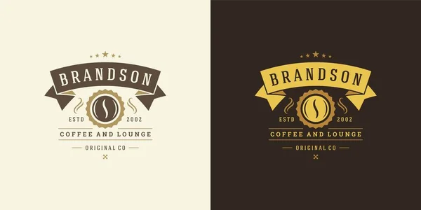 Kahve dükkanı logosu, fasulye silueti ile vektör çizimi kafe rozeti tasarımı ve menü dekorasyonu için iyi — Stok Vektör
