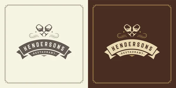 Restaurant logo design vector ilustrare vin stemware siluete — Vector de stoc