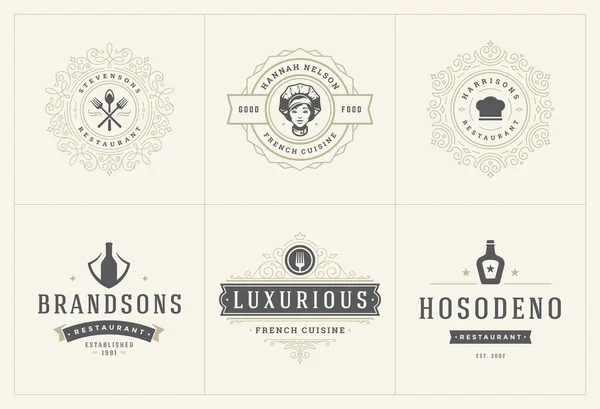 Restaurant logo sjablonen set vector illustratie goed voor menu-etiketten en cafe badges — Stockvector