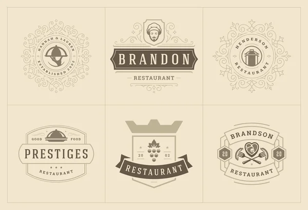 Plantillas de logos de restaurante set vector ilustración bueno para etiquetas de menú e insignias de café — Vector de stock