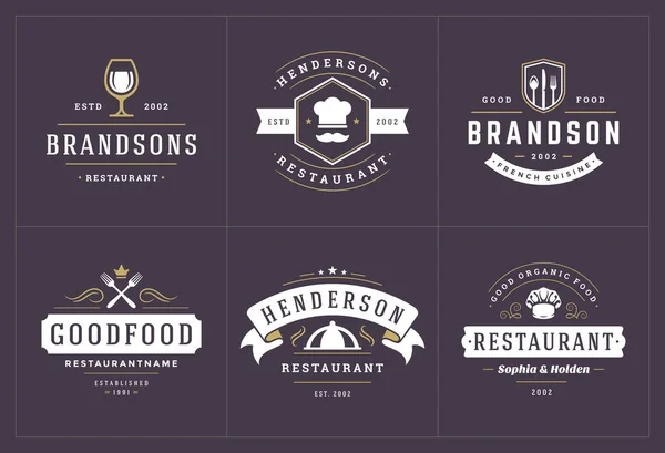 Plantillas de logos de restaurante set vector ilustración bueno para etiquetas de menú e insignias de café — Archivo Imágenes Vectoriales