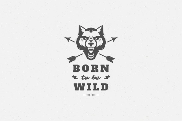 Citation typographie avec tête de loup dessinée à la main symbole pour carte de vœux ou affiche et autres. — Image vectorielle