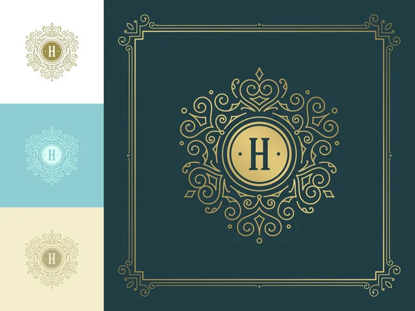 Vintage logotipo monograma elegante florece línea arte elegantes ornamentos estilo victoriano vector plantilla diseño — Archivo Imágenes Vectoriales