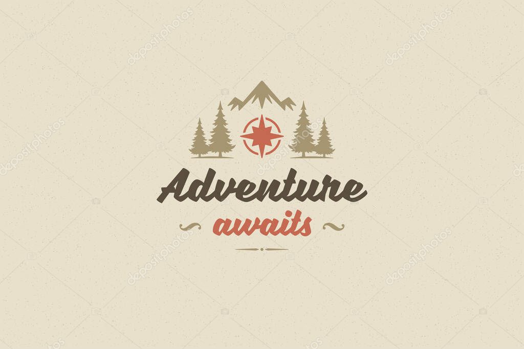 Quote typography with hand drawn compass rose symbol for greeting card or poster and other. Adventure awaits phrase or sayings with design elements vector illustration.