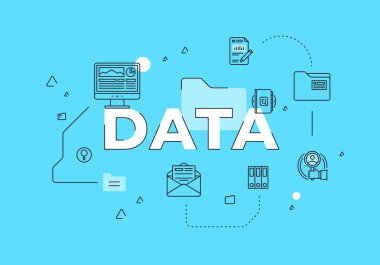 Veri metni konsepti modern düz biçim vektör illüstrasyonu ana hatlı kırmızı pankart