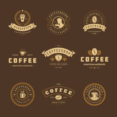 Kafe rozeti tasarımı ve menü dekorasyonu için kafe logoları tasarım şablonları.