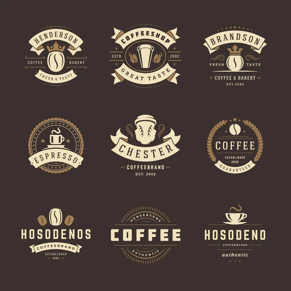 ชุดต้นแบบการออกแบบโลโก้ร้านกาแฟ ชุดภาพเวกเตอร์สําหรับการออกแบบป้ายคาเฟ่และการตกแต่งเมนู — ภาพเวกเตอร์สต็อก