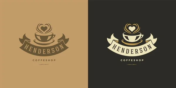 Ilustración del vector de la plantilla del logotipo de la tienda de café o té con silueta de frijol buena para el diseño de la insignia de café y decoración del menú — Archivo Imágenes Vectoriales