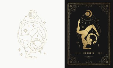 Zodiac akrep kız karakter burç çizgisi sanat silueti tasarım vektör çizimi