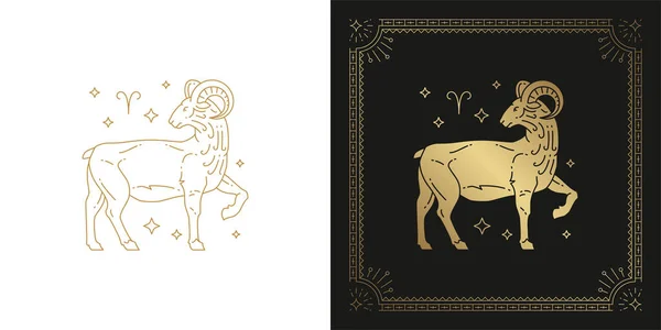 Zodiac aries yıldız falı çizgisi sanat silueti tasarım vektör çizimi — Stok Vektör