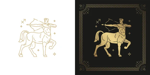 Zodiac sagitário horóscopo sinal linha arte silhueta design vetor ilustração — Vetor de Stock