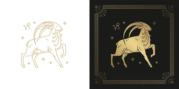 Zodiaco capricornio horóscopo signo línea arte silueta diseño vector ilustración — Archivo Imágenes Vectoriales