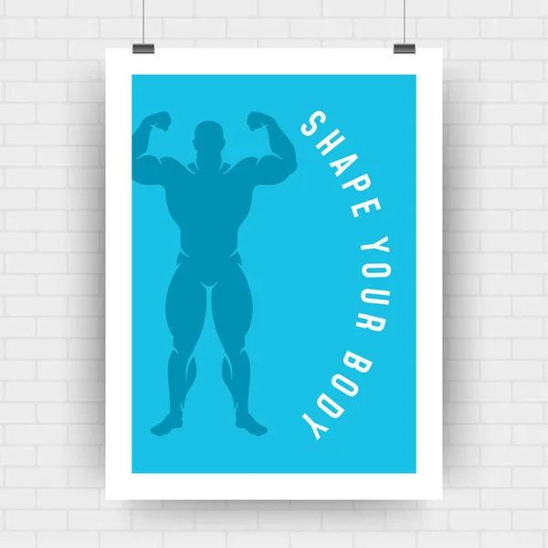 Plakat motywacja fitness retro typograficzny cytat projekt szablon z kulturysta człowiek symbol wektor ilustracja — Wektor stockowy