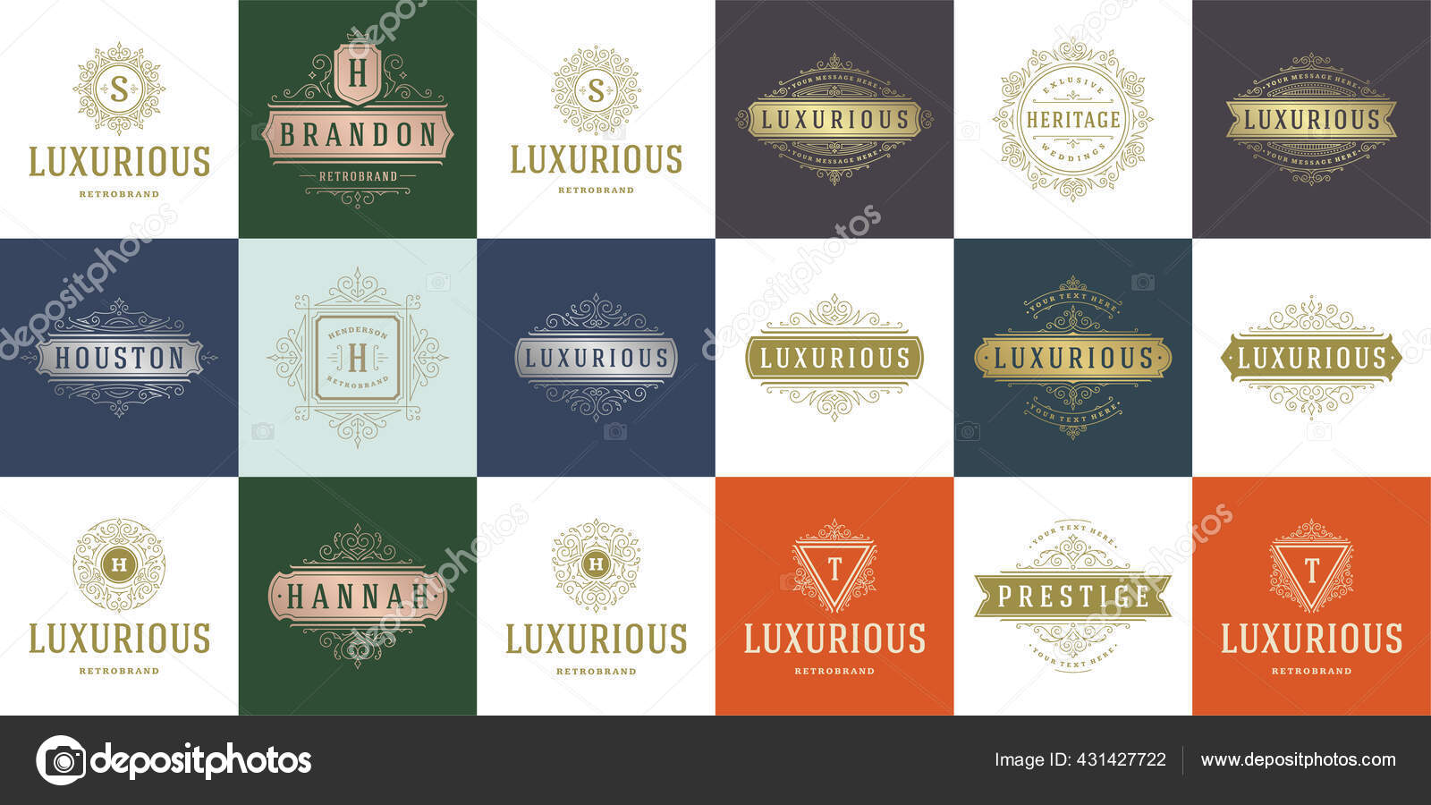 Vintage logos and monograms set elegant flourishes line art graceful  ornaments victorian style vector template design Stock Vector by  ©Provectors 431427722
