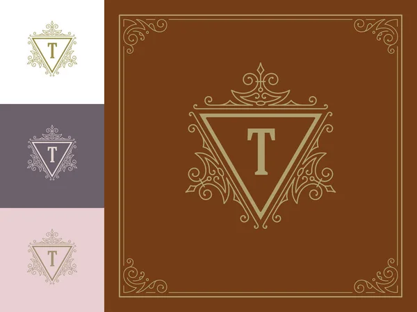 Vintage-Monogramm-Logo elegant blüht Linie Kunst anmutige Ornamente viktorianischen Stil Vektor Vorlage Design — Stockvektor