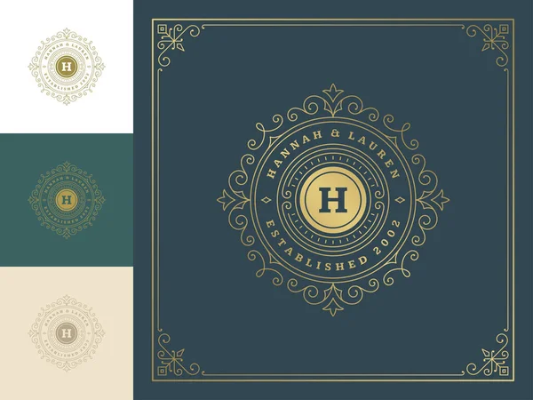Vintage-Monogramm-Logo elegant blüht Linie Kunst anmutige Ornamente viktorianischen Stil Vektor Vorlage Design — Stockvektor