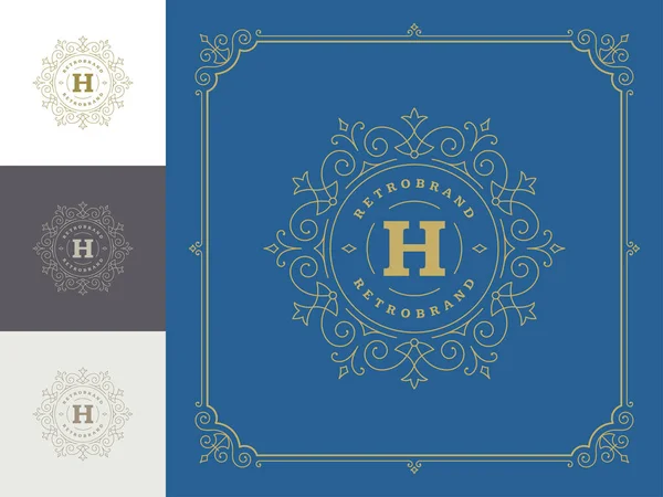 Vintage monogram logotyp elegant blomstrar linje konst graciösa prydnader segrande stil vektor mall design — Stock vektor