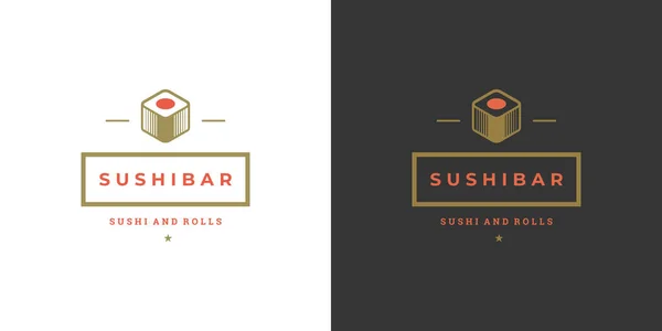 Sushi logo en badge japans eten restaurant met sushi zalm roll aziatische keuken silhouet vector illustratie — Stockvector