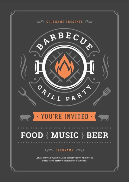 Barbecue party vector flyer or poster design template — Stock Vector