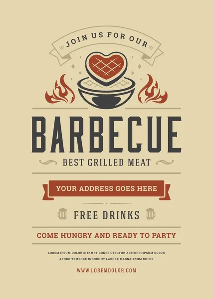 Barbecue party vector flyer or poster design template — Stock Vector