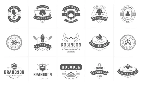 Templates voor het ontwerpen van logo 's en badges van Camping Vector-elementen en silhouetten — Stockvector