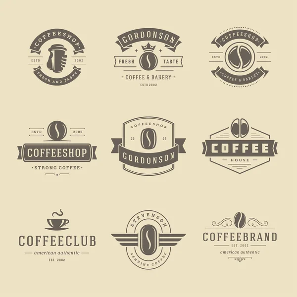 Templat desain logo kedai kopi menetapkan ilustrasi vektor untuk desain lencana kafe dan dekorasi menu - Stok Vektor