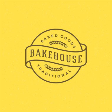 Fırın rozeti ya da retro vektör çizimi. Fırın için kulak buğdayı silueti.