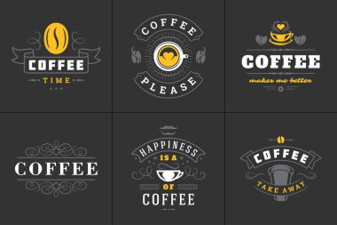 Kahve klasik tipografi tarzından alıntılar yapıyor. İlham verici ifadeler, vektör çizimleri ayarlandı..