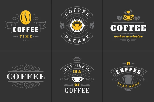 Café citas estilo tipográfico vintage frases inspiradoras vector ilustraciones conjunto. — Vector de stock