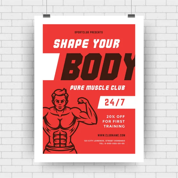 Fitnesscenter Flyer modernes typografisches Layout, Eventcover-Design-Vorlage mit Bodybuilder-Silhouette — Stockvektor