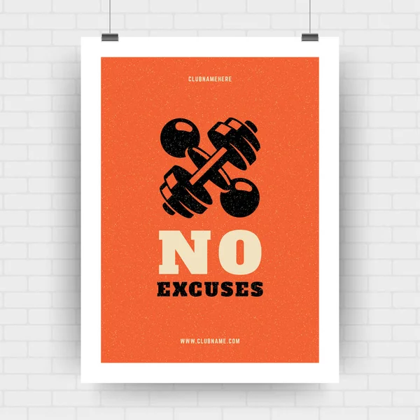 Fitness Motivation Poster Retro typografisches Zitat Design-Vorlage A4 Größe mit Hanteln Silhouetten — Stockvektor