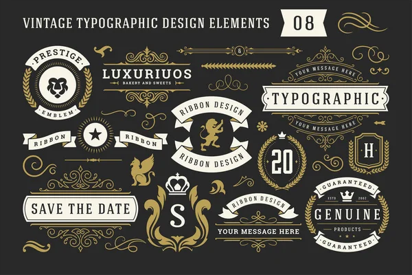 Ročník typografické dekorativní prvky dekorativní design set vektorové ilustrace — Stockový vektor