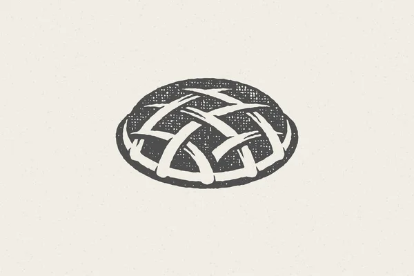 Silhuett av läckra traditionella nybakade paj symbol för bageri hand dras stämpel effekt vektor illustration. — Stock vektor