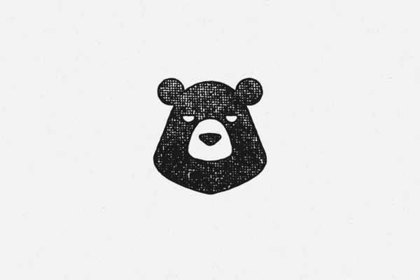 Silhouette noire de tête d'ours sauvage comme symbole d'exploration de la campagne illustration vectorielle d'effet de timbre dessiné à la main. — Image vectorielle