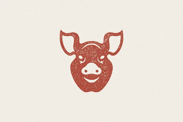 Schweinekopfsilhouette für Fleischindustrie handgezeichnet Stempeleffekt Vektor Illustration. — Stockvektor